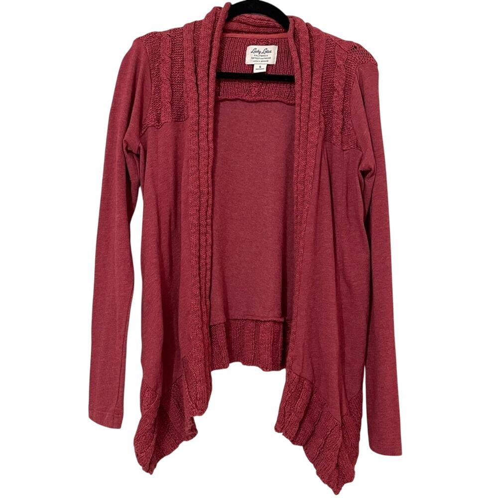 Lucky Brand Lucky Lotus Burgundy Waterfall Front Cardigan Sweater Womens S Boho